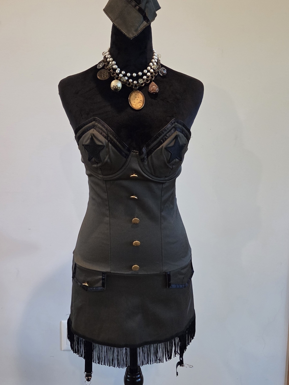Olive Green Military-Inspired Corset Jacket & Skirt Set - Picture 14 of 16